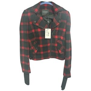 Eleven Paris Red and Black Plaid Bomber Jacket